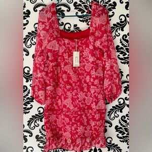Sim & Sam Pink Floral Lightweight Tiered Dress Size Large NWT